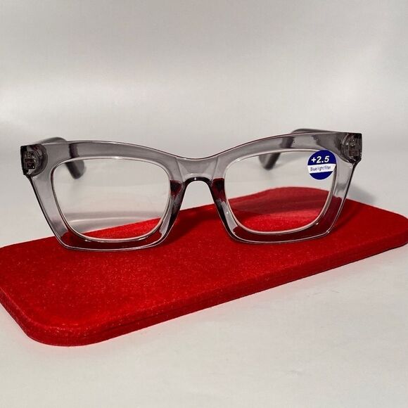1071 Gretchen Reading Glasses 2.5 Square Clear Gray Frames Oversize NWT - Picture 2 of 9